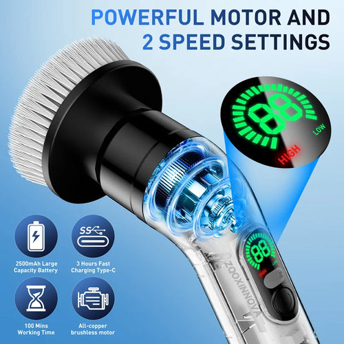 Electric Cleaning Brush – Powerful 360° Scrubber with 5 Interchangeable Heads